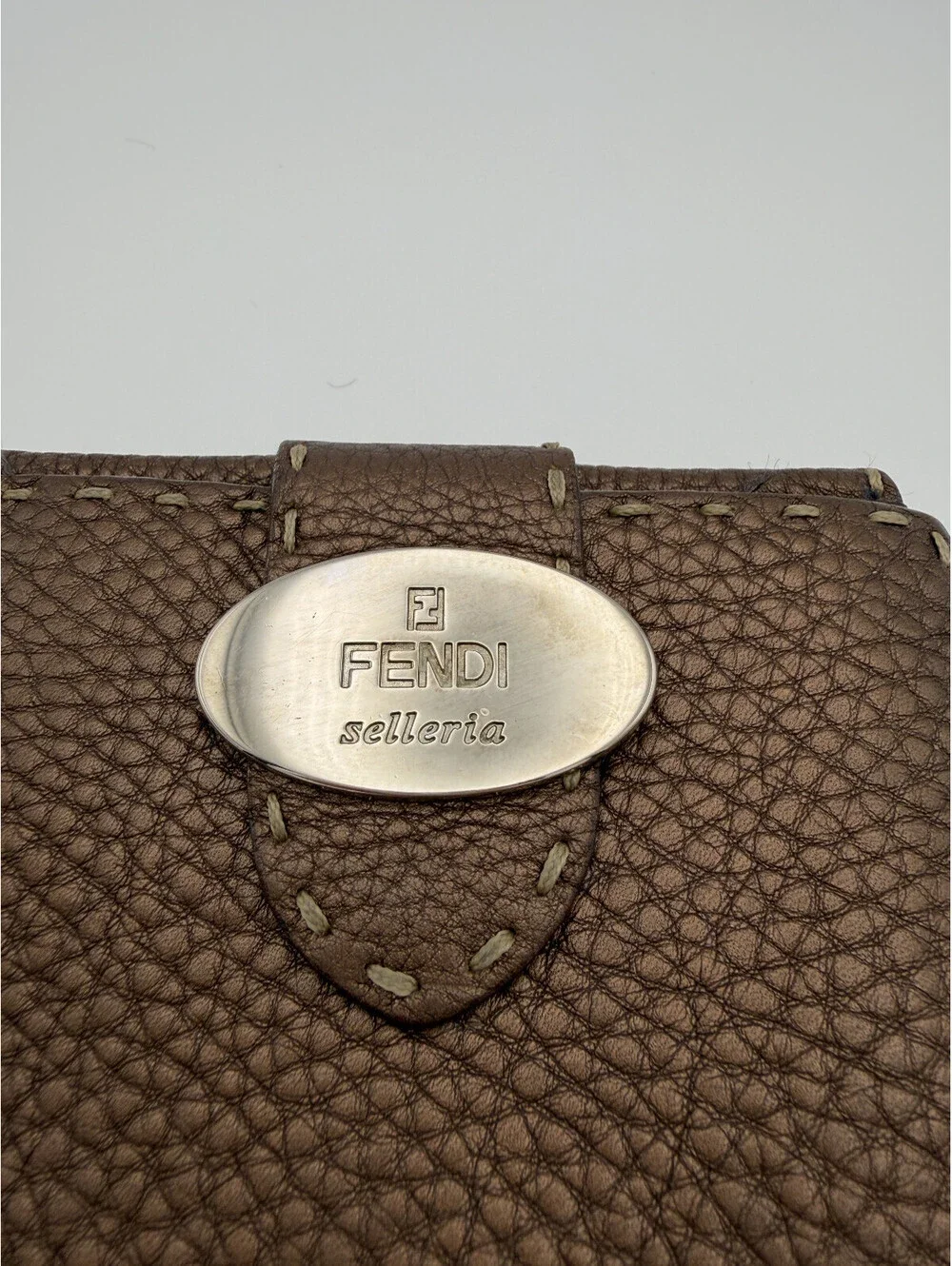 Authentic Fendi Selleria Small Bifold Wallet Hand-Stitched Roman Leather Brown